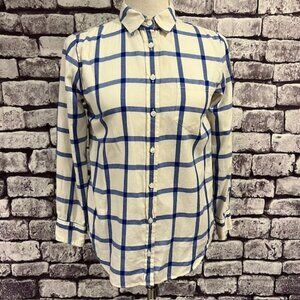 J. Crew Blue & Ivory Boy Fit Button Down Blouse Size SP